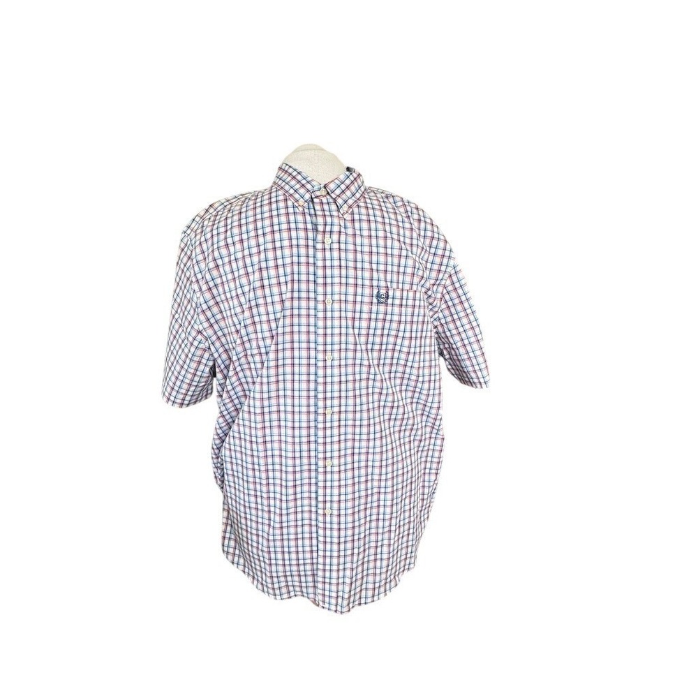 Chaps Easy Care White Blue Check Button‎ Down Shirt 2XL Big & Tall Contemporary